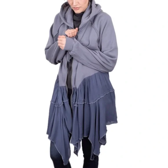 Free People Moon Dust Hooded Cardigan Sz S In Washed Denim - Main Image